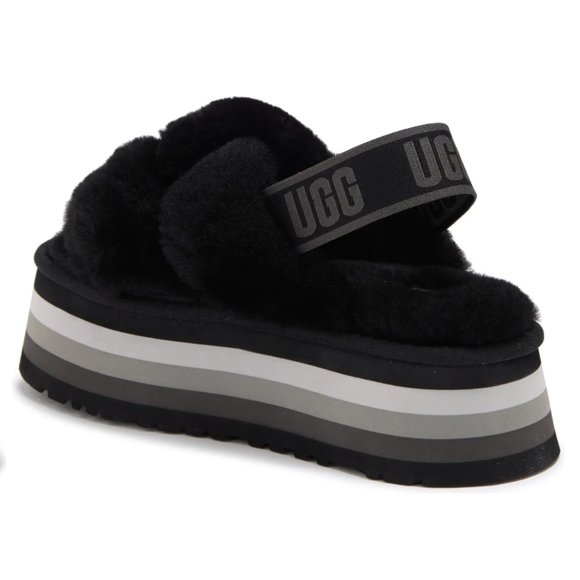 NWT UGG Platform Striped Monochrome Black Emo/Goth Slippers - Picture 2 of 3